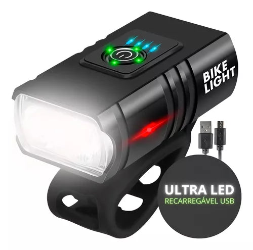 Farol Para Bicicleta Luz Led A Prova D'agua Usb Recarregavel