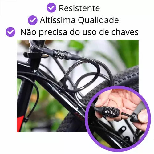 Cadeado Bicicleta Reforçado Cabo Aço Bloqueador Senha Cor Preto