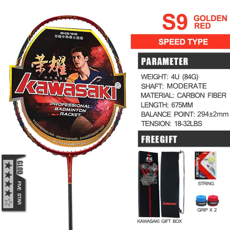 Raquete de Badminton Profissional Kawasaki KING K9 4U T-Join Power All-around